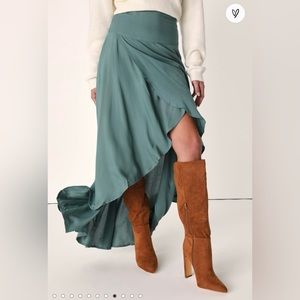 NWOT LULUS Sage Green High-Low Maxi Skirt